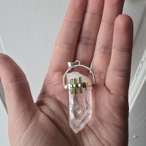 Sterling Silver Quartz Pendant W/Tourmaline